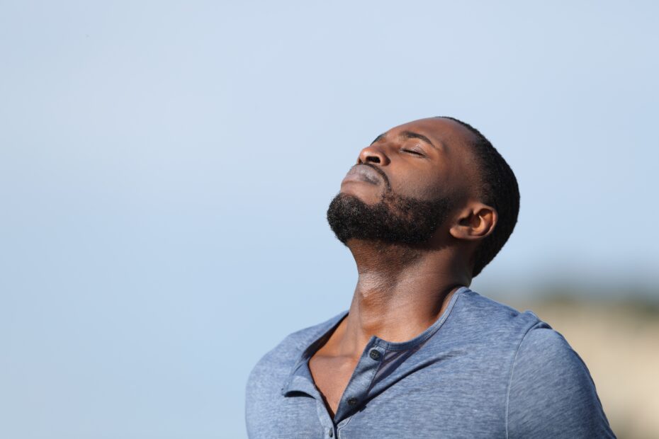 Relaxed,Man,With,Black,Skin,Breathing,Fresh,Air,Outside,In